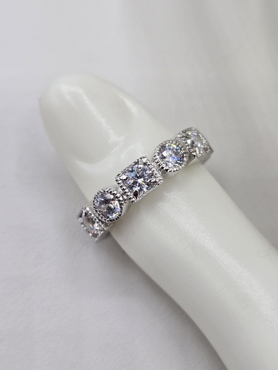 Swarovski Jewelry - Swarovski Crystal Elements Silver Eternity Band Ring Size 7.75 Geometric Bridal